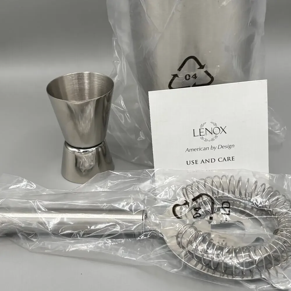 Lenox Tuscany Classics Collection Stainless Steel Cocktail Shaker Set New
